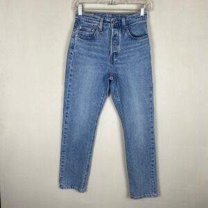 Levis Premium 501 Original Cropped Jeans Womens 25x28 Blue Denim Button Fly